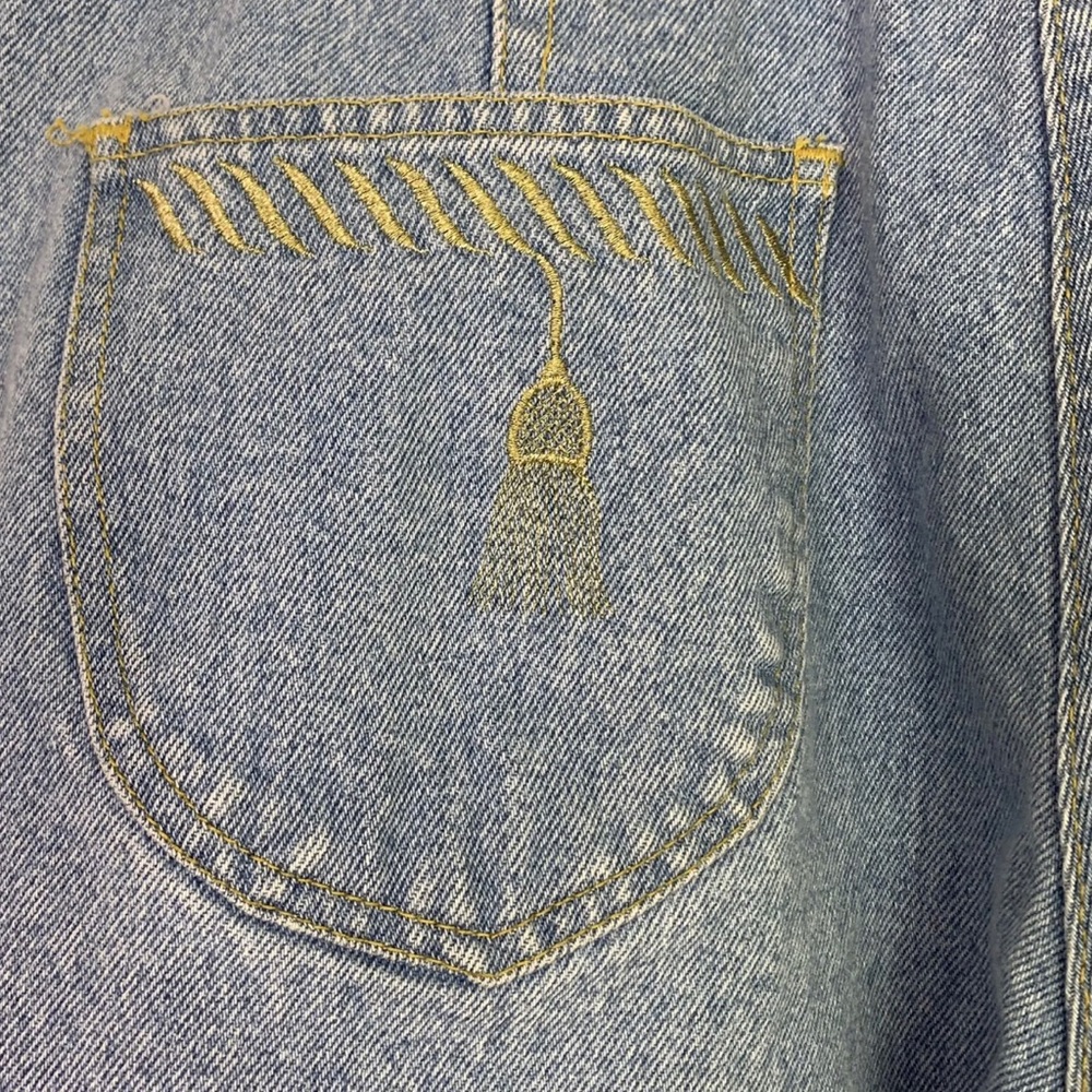 Vintage Explorer Light Blue Denim High Waist Jeans Gold Embroidered Size 14 - Picture 7 of 8
